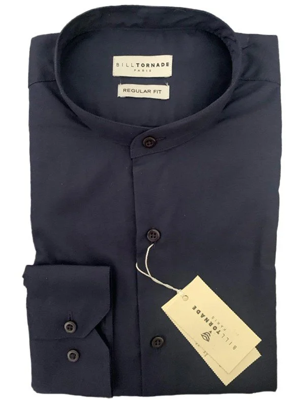 Chemise col mao bleu marine régular Bill Tornade