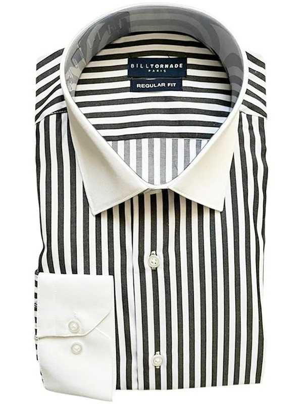 Chemise col blanc à rayures noires régular Bill Tornade