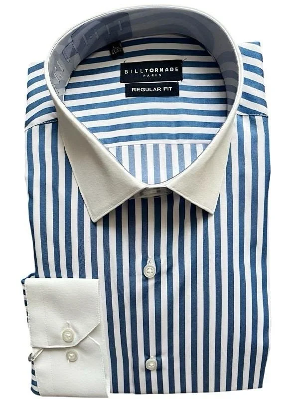 Chemise col blanc à rayures bleues régular Bill Tornade
