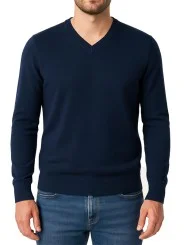 Pull col V bleu foncé Bill Tornade