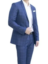 Costume bleu à carreaux homme – 2 pièces slim – Bill Tornade