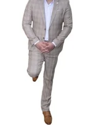 Costume beige à carreaux homme – 2 pièces Slim – Bill Tornade