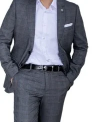 Costume gris foncé Prince de Galles homme – 2 pièces Slim – Bill Tornade