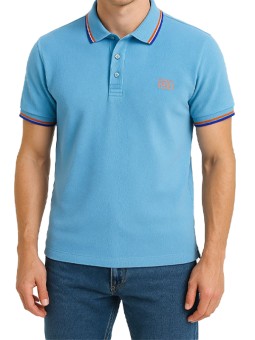 Polo bleu manches courtes...