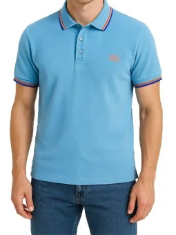 Polo bleu manches courtes...