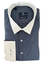 Chemise col blanc à rayures bleu marine régular Bill Tornade