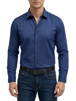 Chemise bleu nuit à rayures...