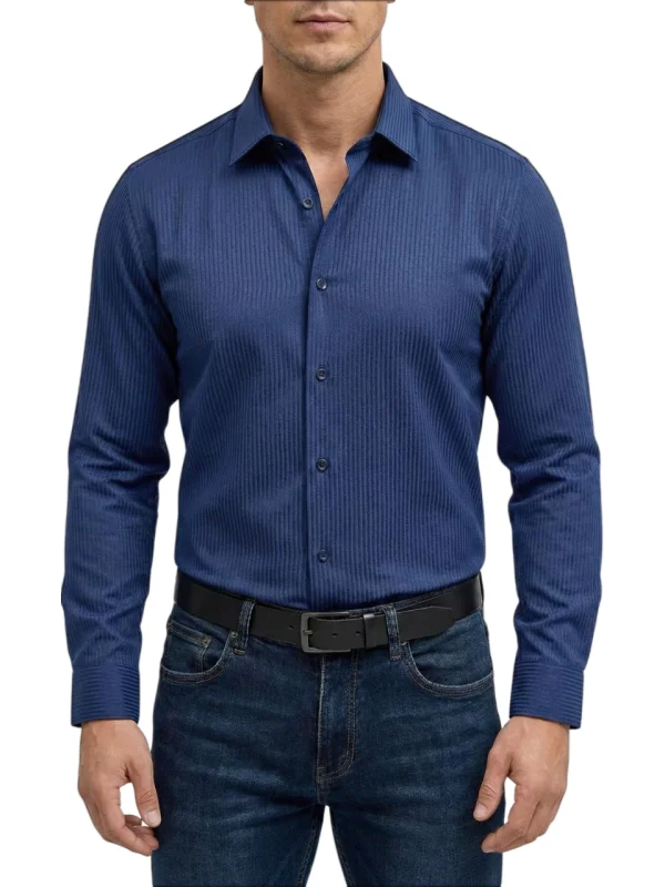 Chemise bleu nuit à rayures régular Bill Tornade