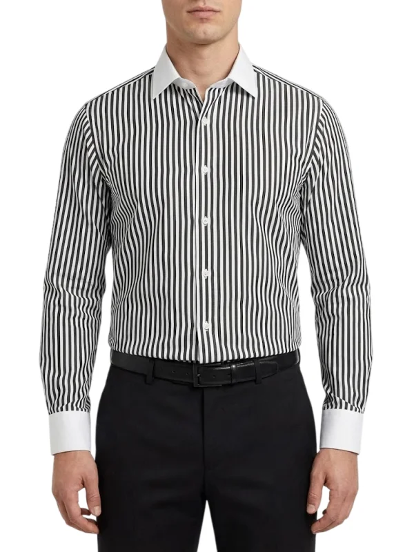 Chemise col blanc à rayures noires régular Bill Tornade