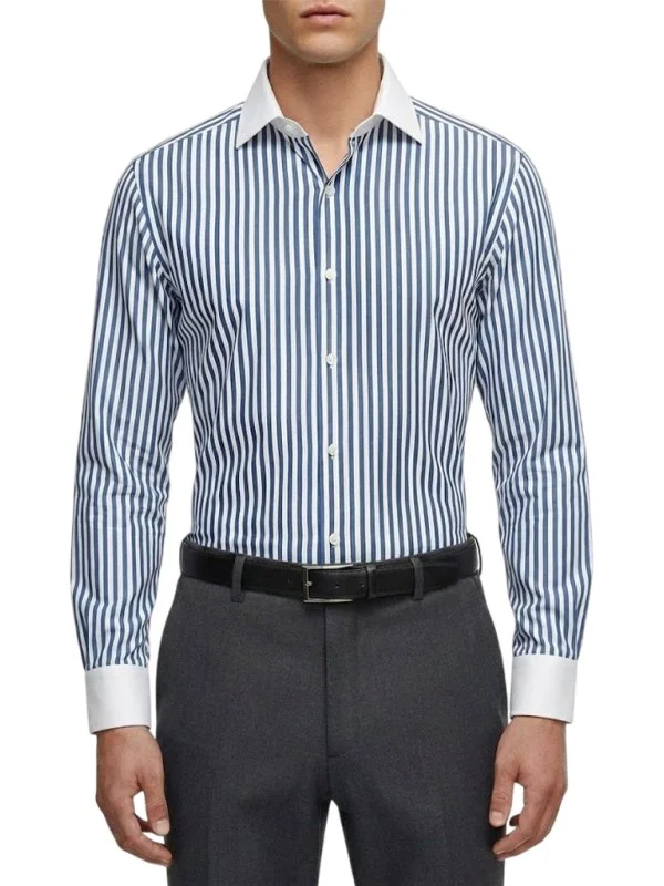 Chemise col blanc à rayures bleues régular Bill Tornade