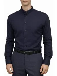 Chemise col mao bleu marine régular Bill Tornade