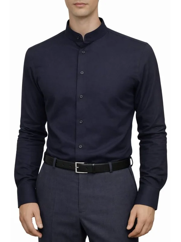 Chemise col mao bleu marine régular Bill Tornade