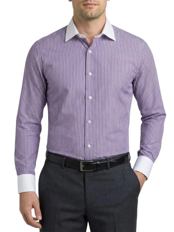 Chemise col blanc à rayures violettes Régular Bill Tornade
