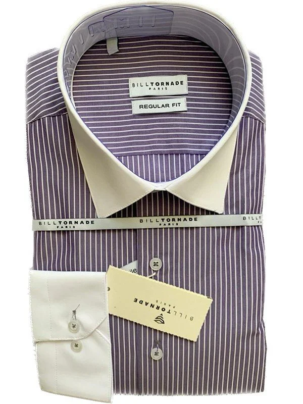 Chemise col blanc à rayures violettes Régular Bill Tornade
