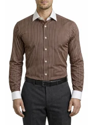 Chemise col blanc à rayures marron Régular Bill Tornade
