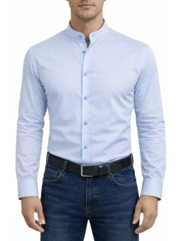Chemise bleu ciel col mao...