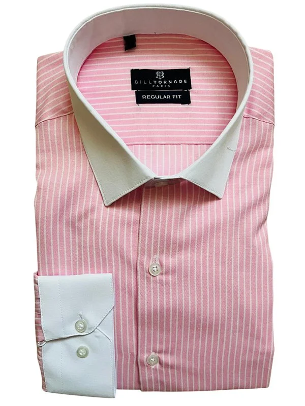 Chemise rose à rayures col blanc Bill Tornade