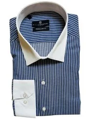 Chemise bleu marine à rayures col blanc Bill Tornade