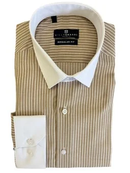 Chemise beige à rayures col...