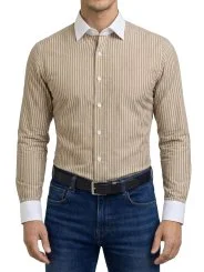 Chemise beige à rayures col blanc Bill Tornade