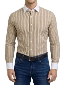 Chemise beige à rayures col...