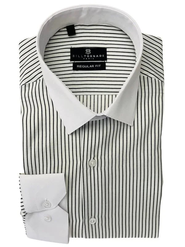 Chemise blanche à fines rayures noires col blanc Bill Tornade