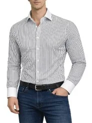 Chemise blanche à fines rayures noires col blanc Bill Tornade