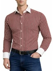 Chemise bordeaux à rayures col blanc Bill Tornade