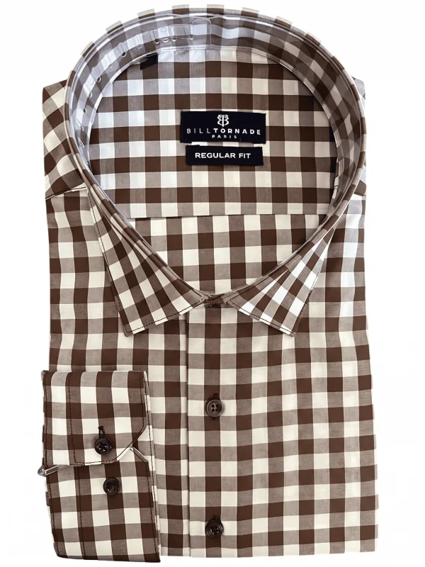 Chemise homme marron à carreaux Bill Tornade