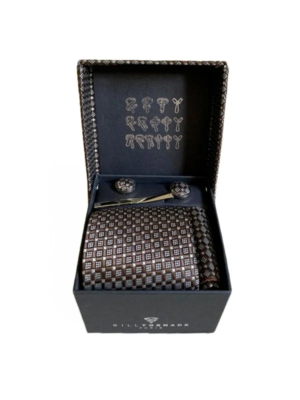 Coffret cravate marron fantaisie 01 Bill Tornade