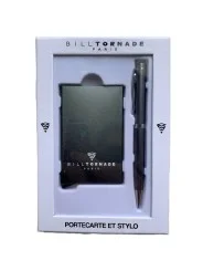 Coffret Porte‑Cartes Aluminium & Stylo Silver – Bill Tornade