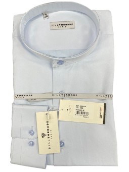 Chemise bleu ciel col mao...