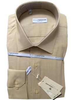 Chemise beige coton slim...