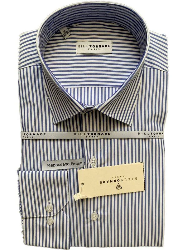 Chemise blanche à rayures bleues Bill Tornade